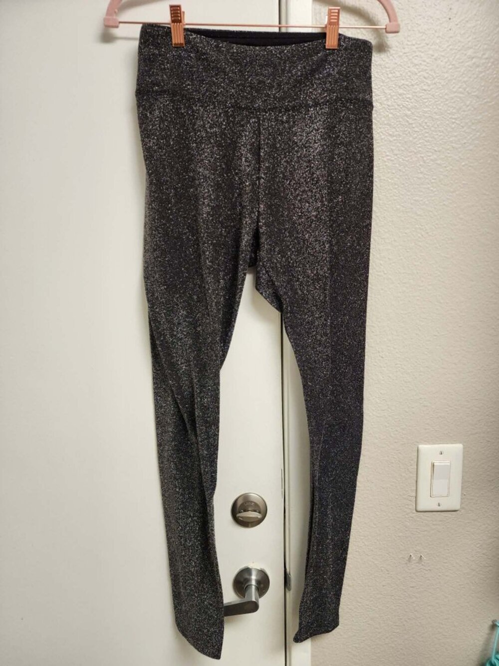 Wild Fable Black Silver Metallic Shimmer Leggings | Size Junior M | High Waist